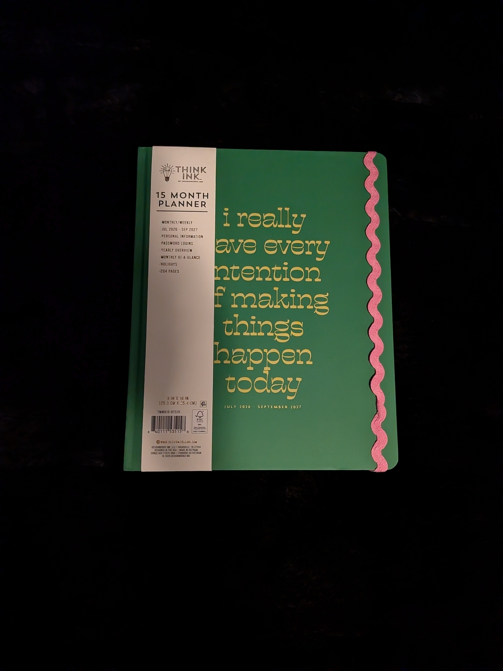 Green 15-Month Planner with Pink Accent